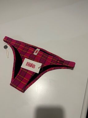 SOLID & STRIPED Hot Pink Plaid Bikini Bottom with Black Trim